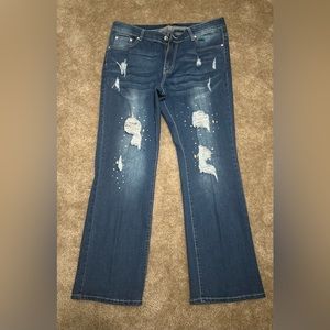 Ripped Blue Jeans with Rhinestones